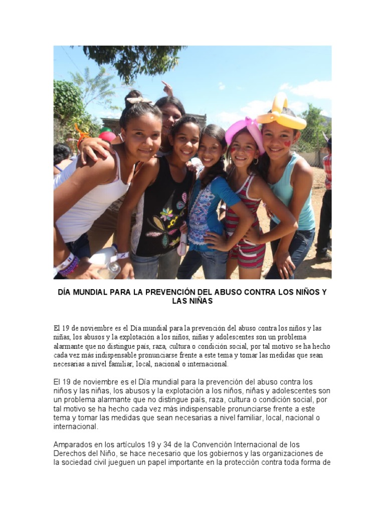 Día Mundial para La Prevención Del Abuso Contra Los Niños y Las Niñas ...