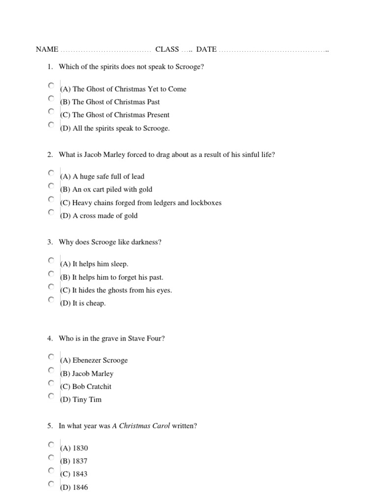 A Christmas Carol Quiz PDF
