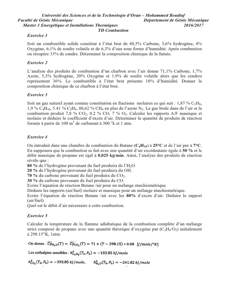 Exercices de combustion et excès d'air | PDF | Atmosphère de la Terre ...