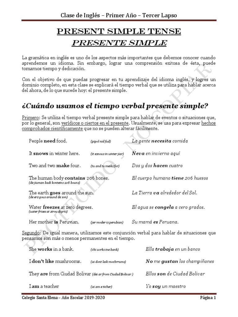 Uso del Presente Simple en Inglés | PDF | Verbo | Asunto (gramática)