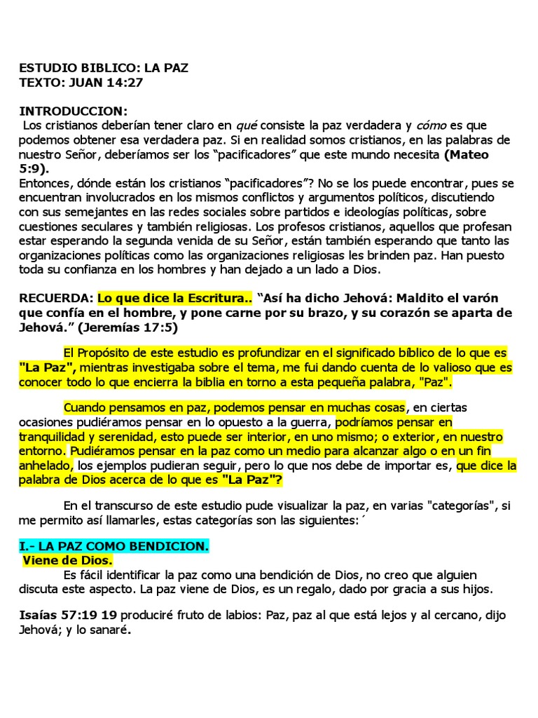 Estudio Biblico La Paz Paz Jesus