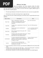 MS Access - Data Types: Type of Data Description Size