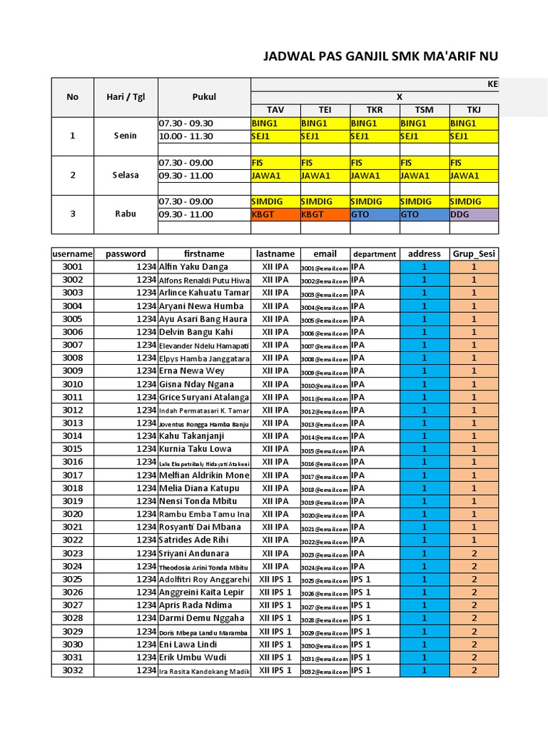 Contoh Jadwal Pelajaran | PDF