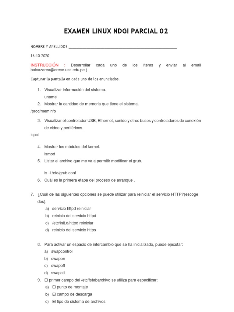 Examen Parcial Linux NDGI | PDF | Sistema operativo | Kernel (sistema ...