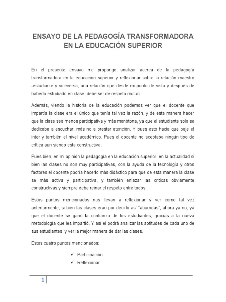 Pedagogía Transformadora en Educación Superior | PDF | Educación más ...