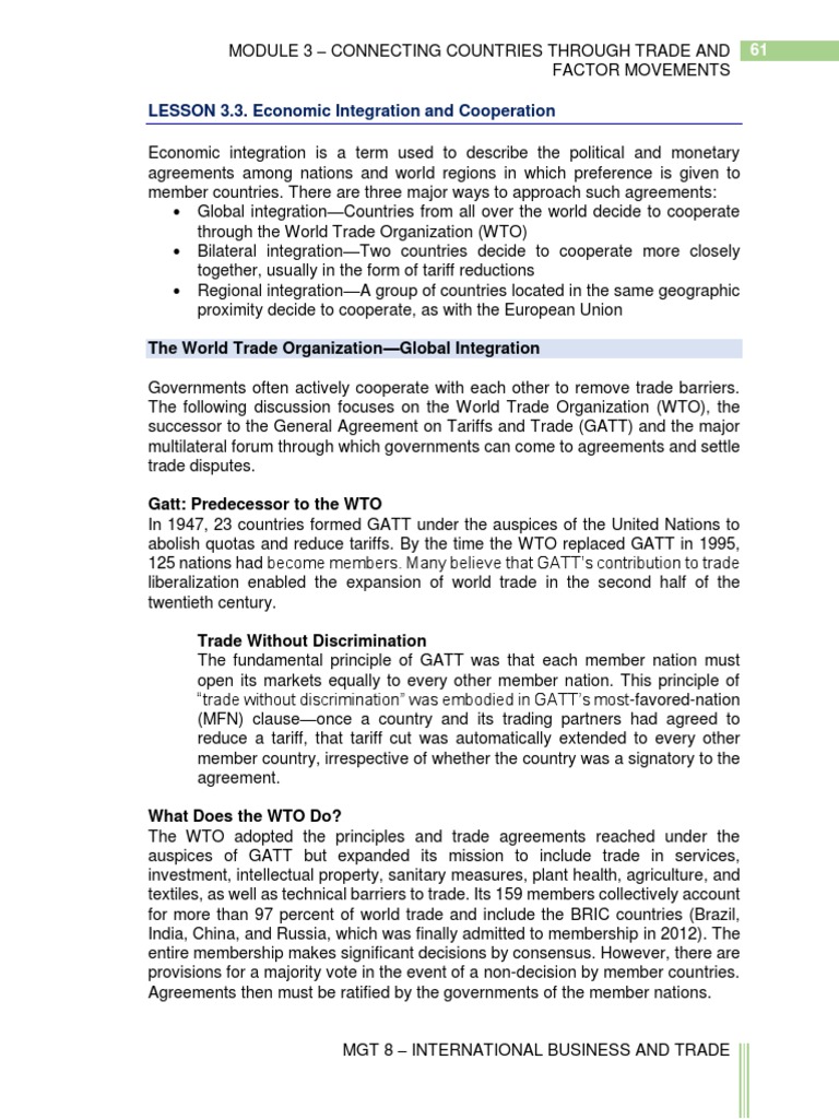 Understanding Economic Integration | PDF | Most Favoured Nation | World ...