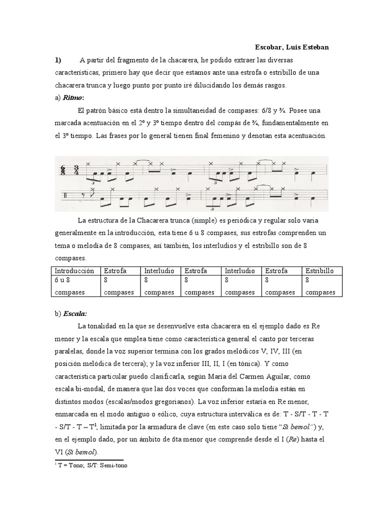 Análisis de la Chacarera Trunca | PDF | Escala (música) | Las artes ...