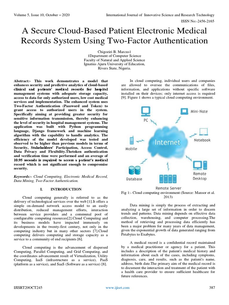 A Secure CloudBased Patient Electronic Medical Records System Using TwoFactor Authentication