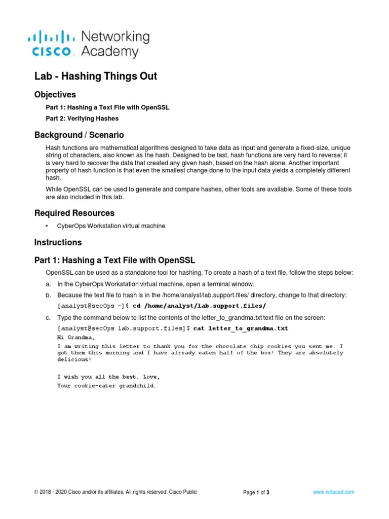 Lab - Hashing Things Out: Objectives | PDF | Public Key Certificate ...