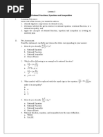 Lesson 2 Rational Functions, Equations and Inequalities