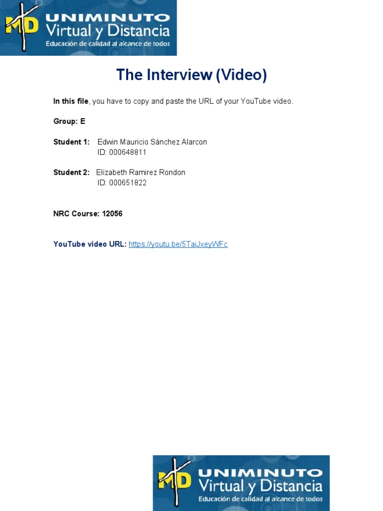 YouTube Interview Submission Details | PDF