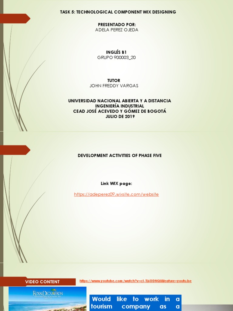 Task 5: Technological Component Wix Designing: Adela Perez Ojeda | PDF ...