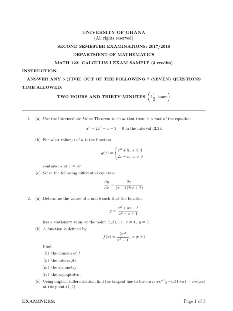Calculus I Exam Sample 2018 | PDF | Trigonometric Functions | Function ...