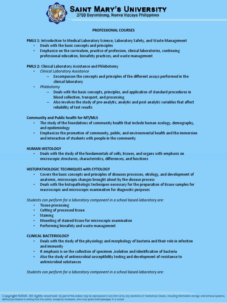 Medical Laboratory Science Courses Overview | PDF | Histology | Coagulation