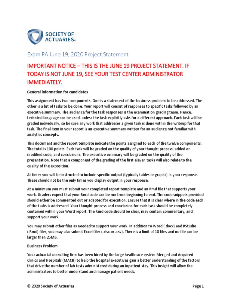2020 6 19 Exam Pa Project Statement PDF | PDF | Principal Component ...