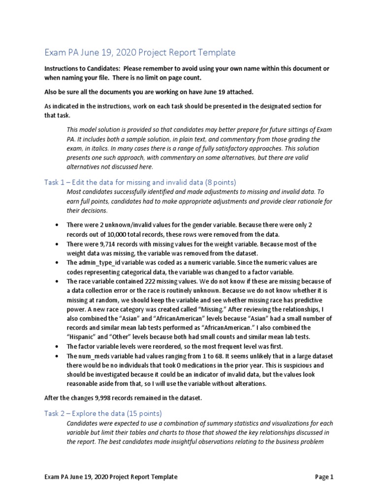 Exam PA Project Report Template 2020 | PDF | Principal Component ...