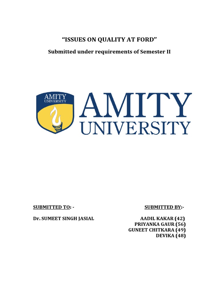 Issues On Quality at Ford PDF Ford Motor Company Quality Management