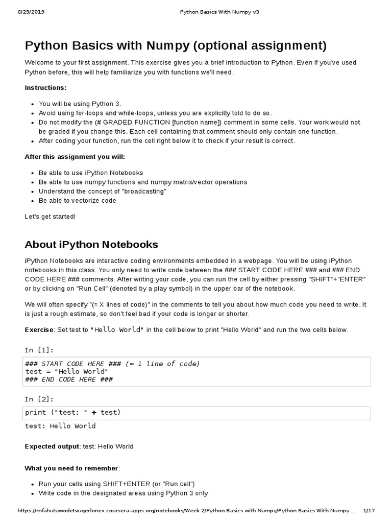 Python Basics With Numpy v3 | Download Free PDF | Gradient | Matrix ...