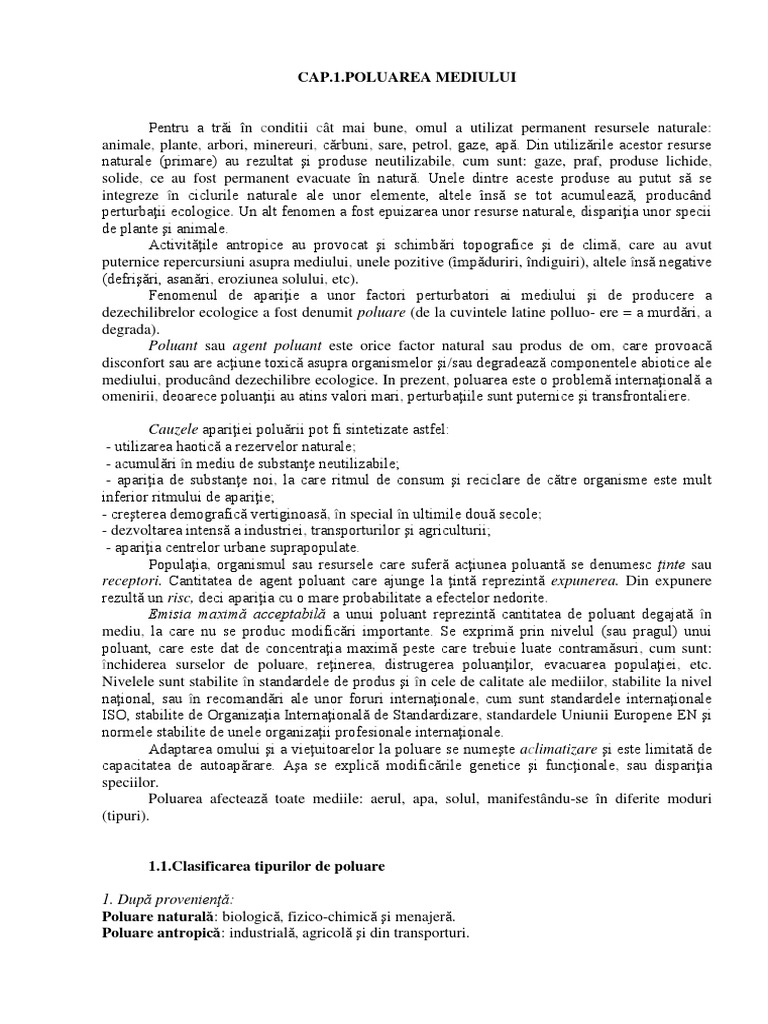 Capitol 1 Poluare Si Poluanti | PDF