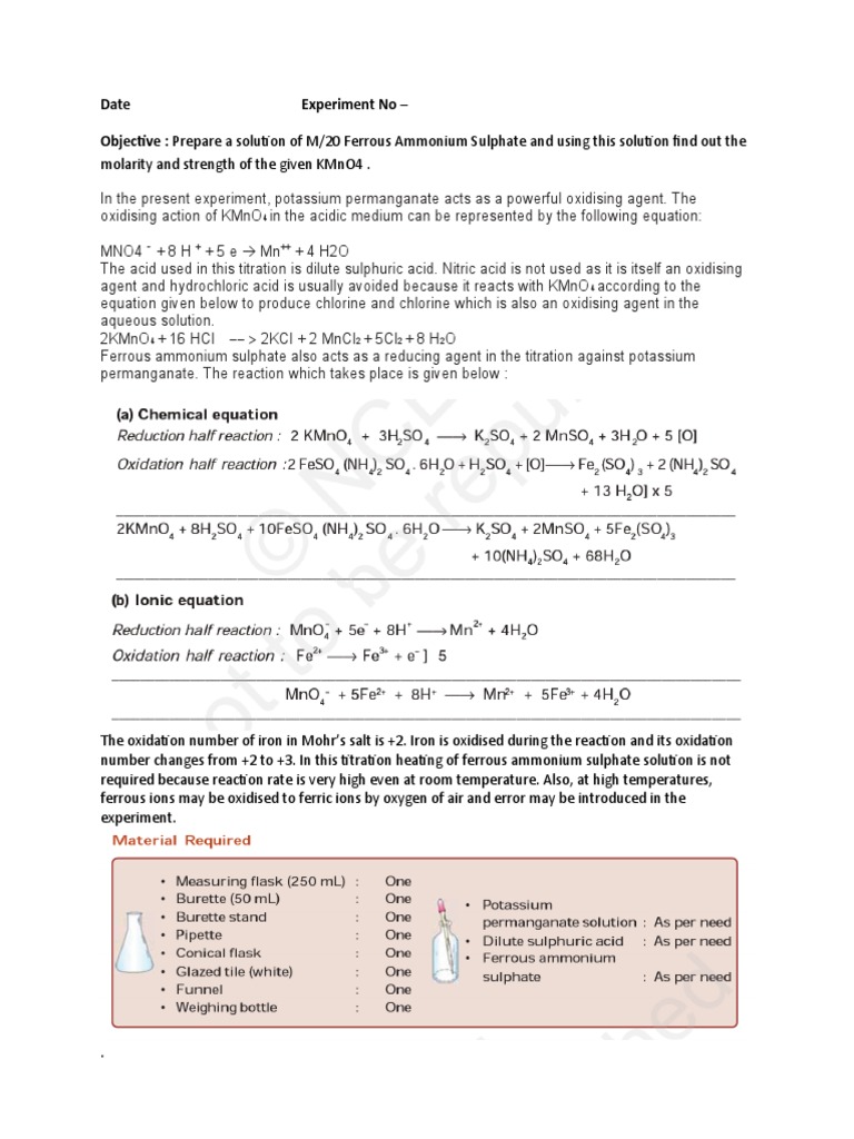 Volumetric Analysis Mohr Salt PDF Titration Chemistry