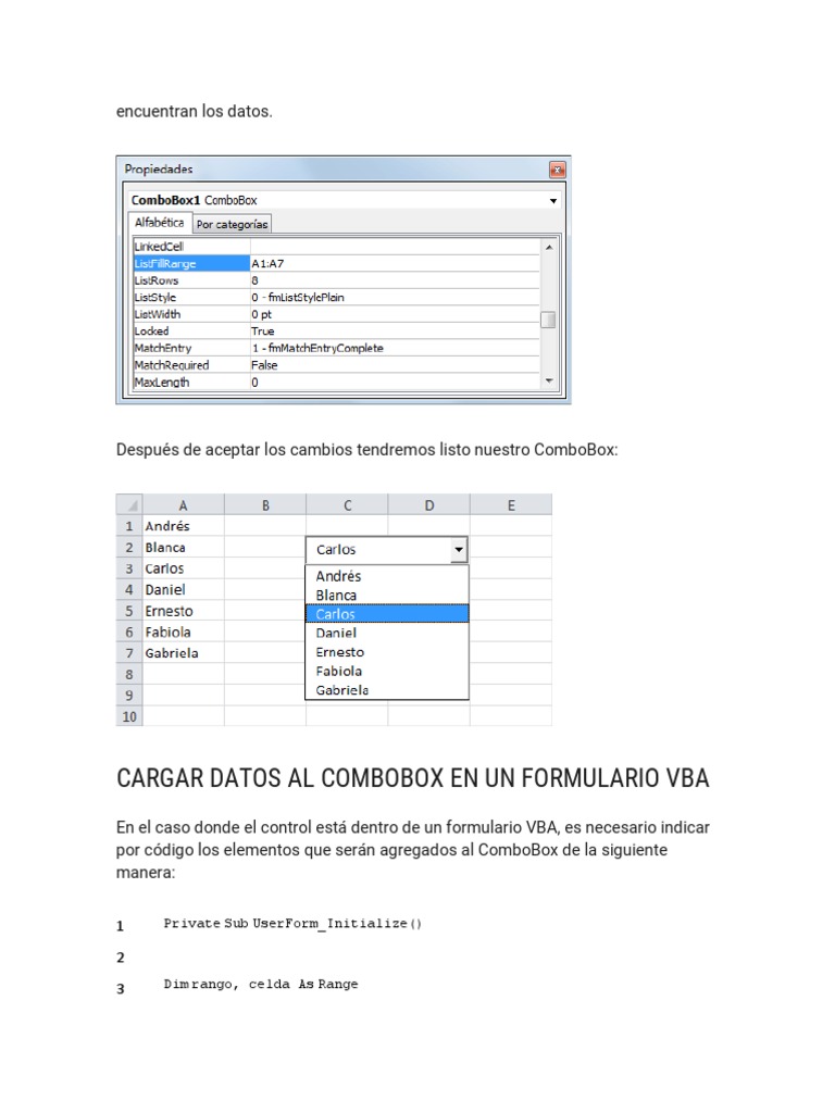Cargar datos en ComboBox de Excel | PDF | Microsoft Excel | Informática