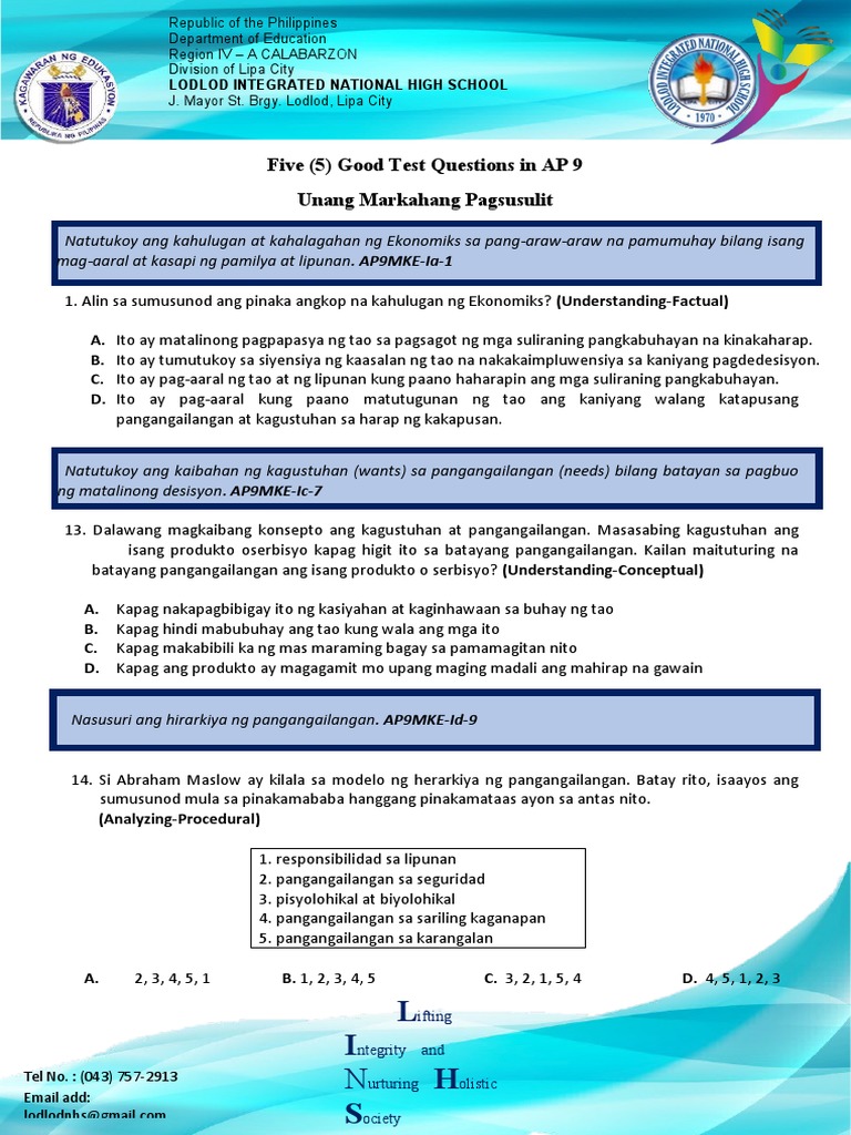 1st - 5 Good Test Questions | PDF