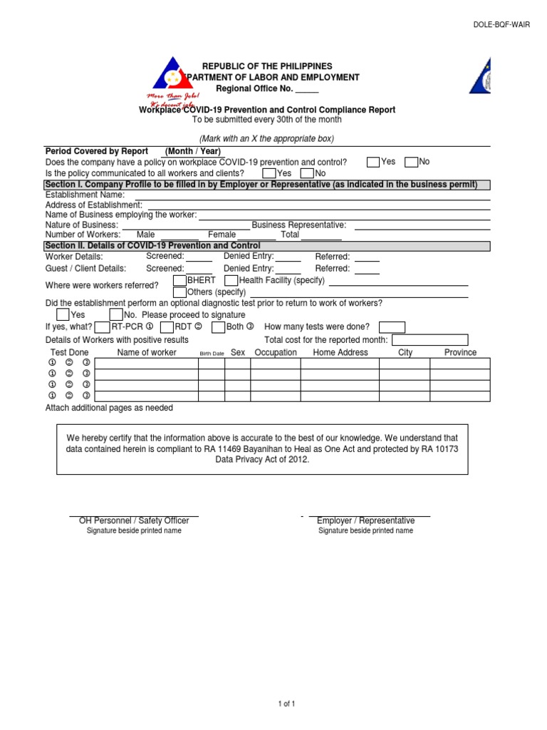 DOLE BQF WAIR With COVID Final PDF Employment Business