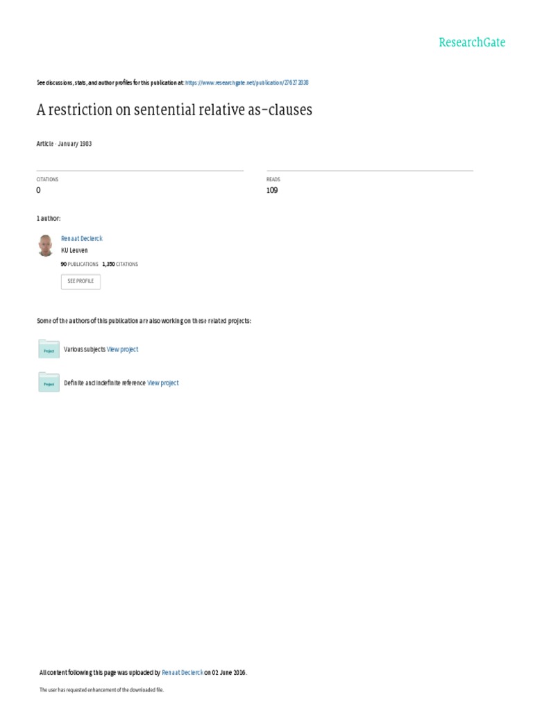 Restriction on Sentential As-Clauses | PDF | Clause | Sentence ...