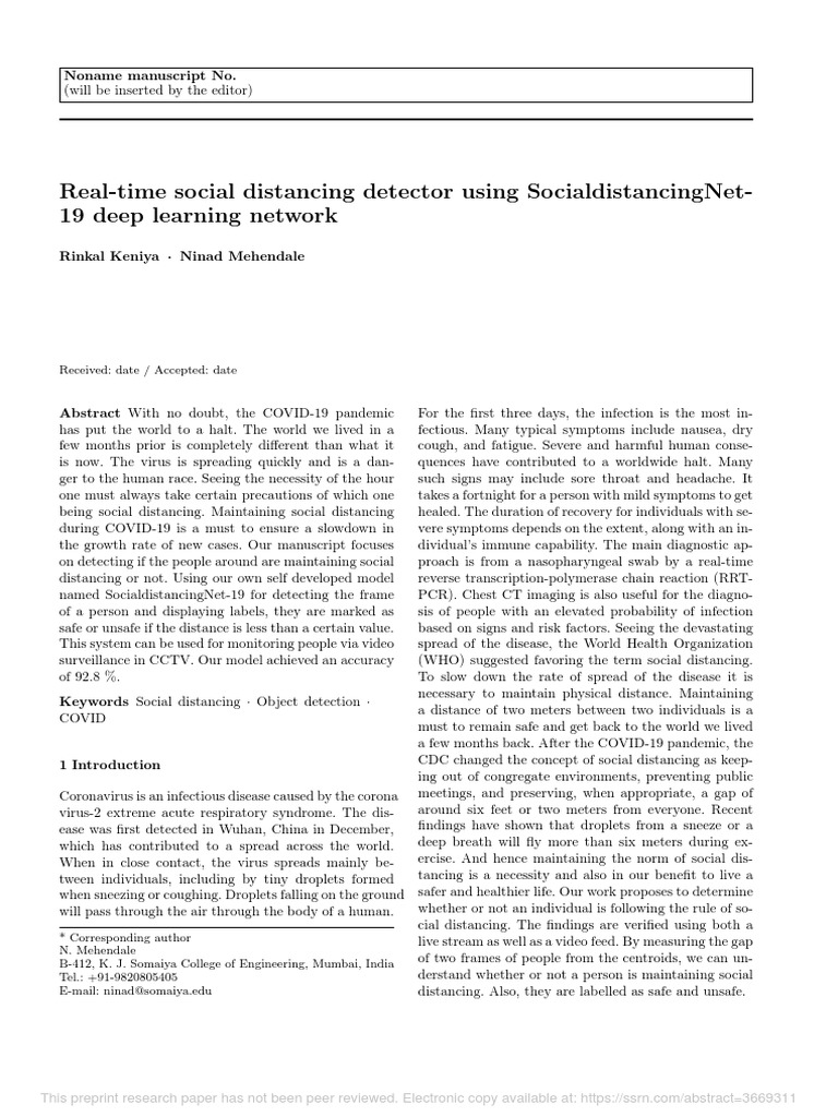 Real-Time Social Distancing Detector Using Socialdistancingnet-19 Deep ...