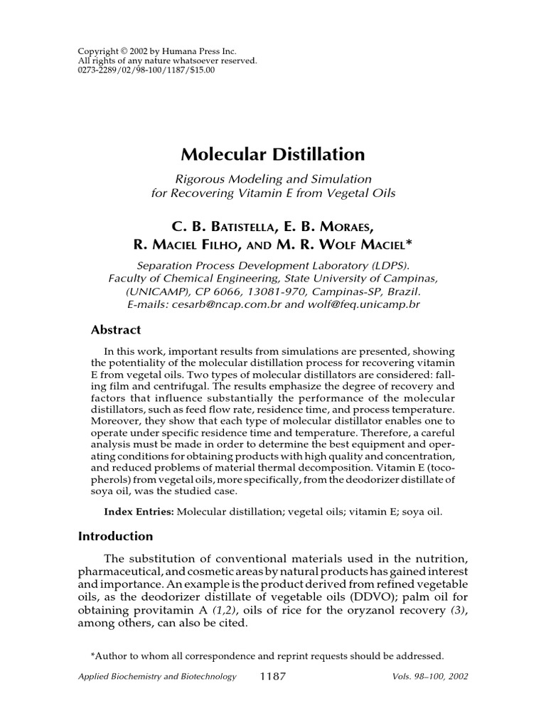 Batistella2002 Article MolecularDistillation PDF | PDF | Distillation ...