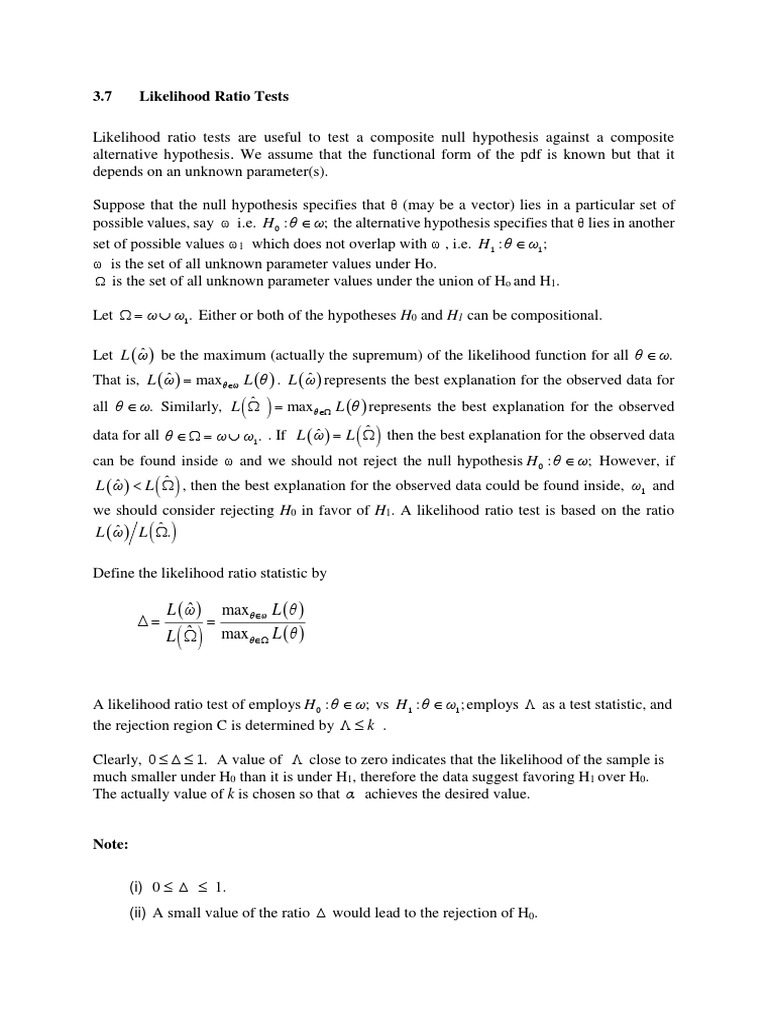 CHAPTER 3.7 Likelihood Ratio Test | PDF | Statistical Hypothesis ...