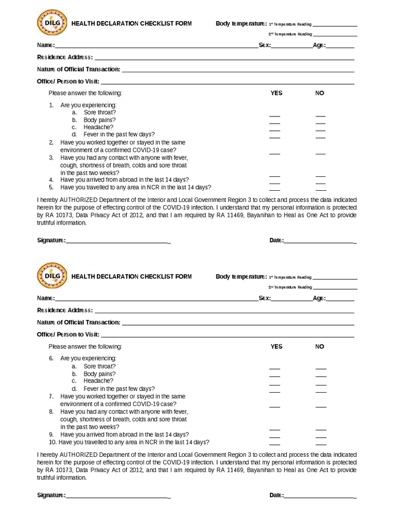 Health Declaration Form | PDF | Common Cold | Immunology