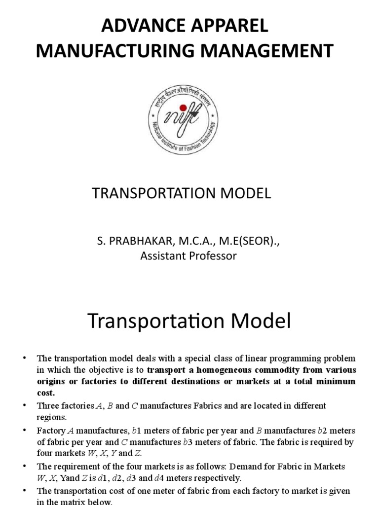 Transportation Model for Fabric Distribution | PDF | Linear Programming ...