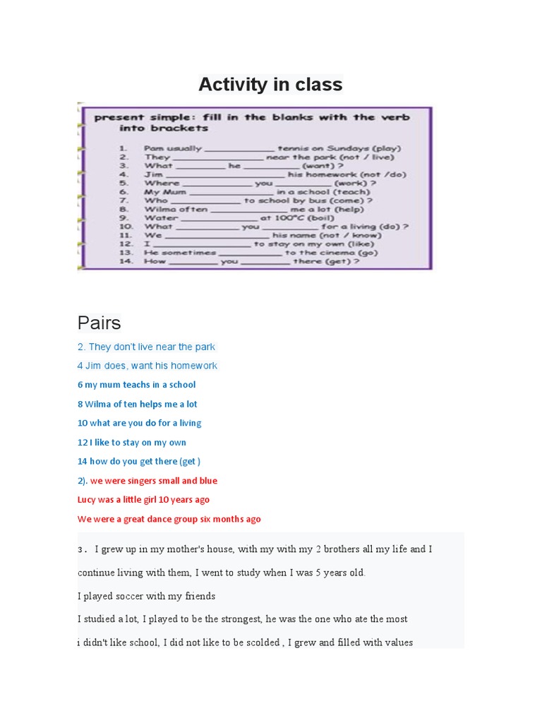 Class Activity: Personal Experiences | PDF | Language Arts & Discipline ...