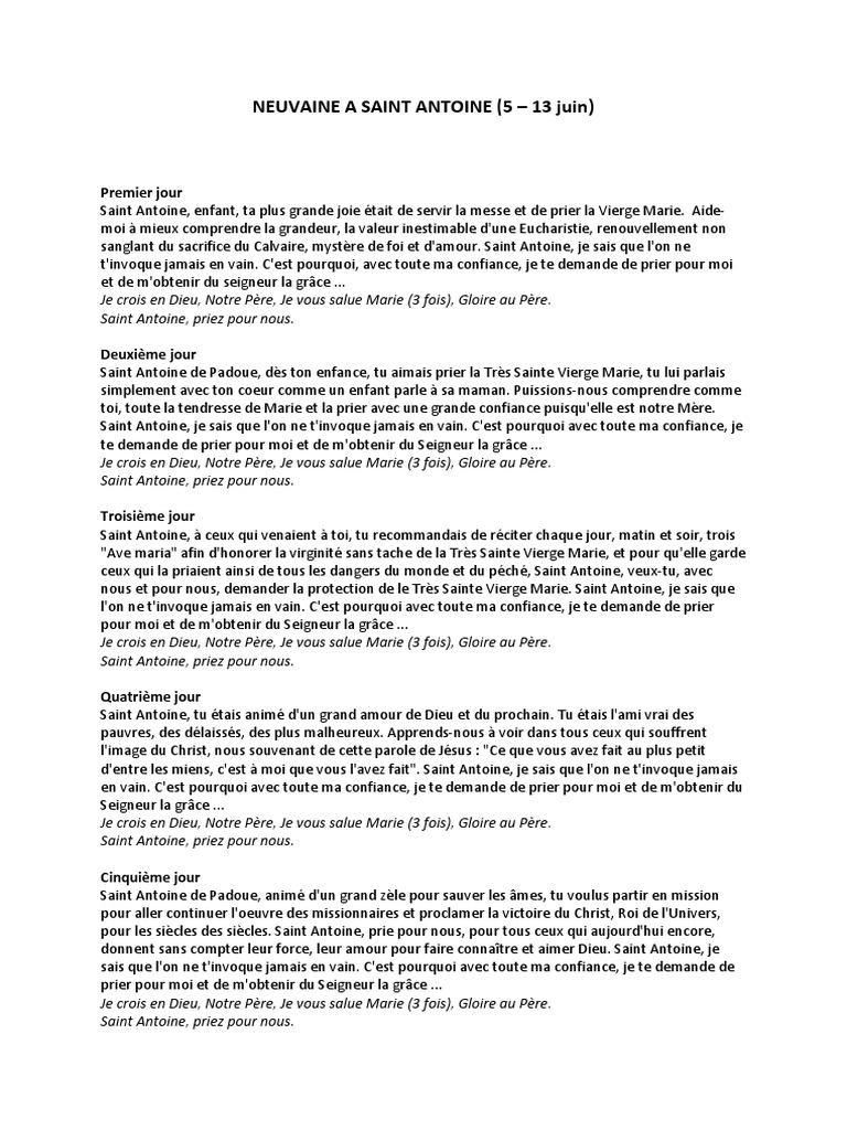 Neuvaine à Saint Antoine De Padoue Pdf