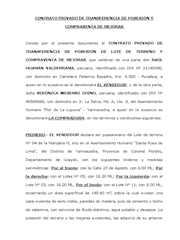 Modelo de Contrato de Posesion PDF Gobierno Business