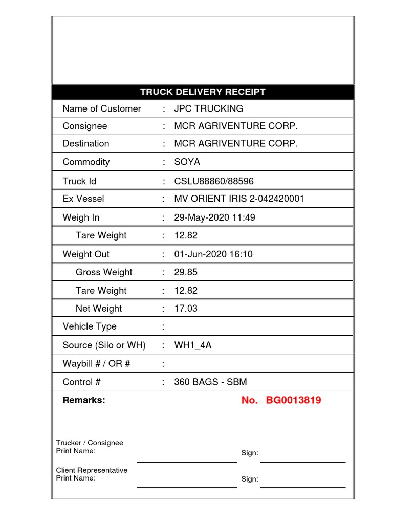 Truck Delivery Receipt Template | PDF | Business