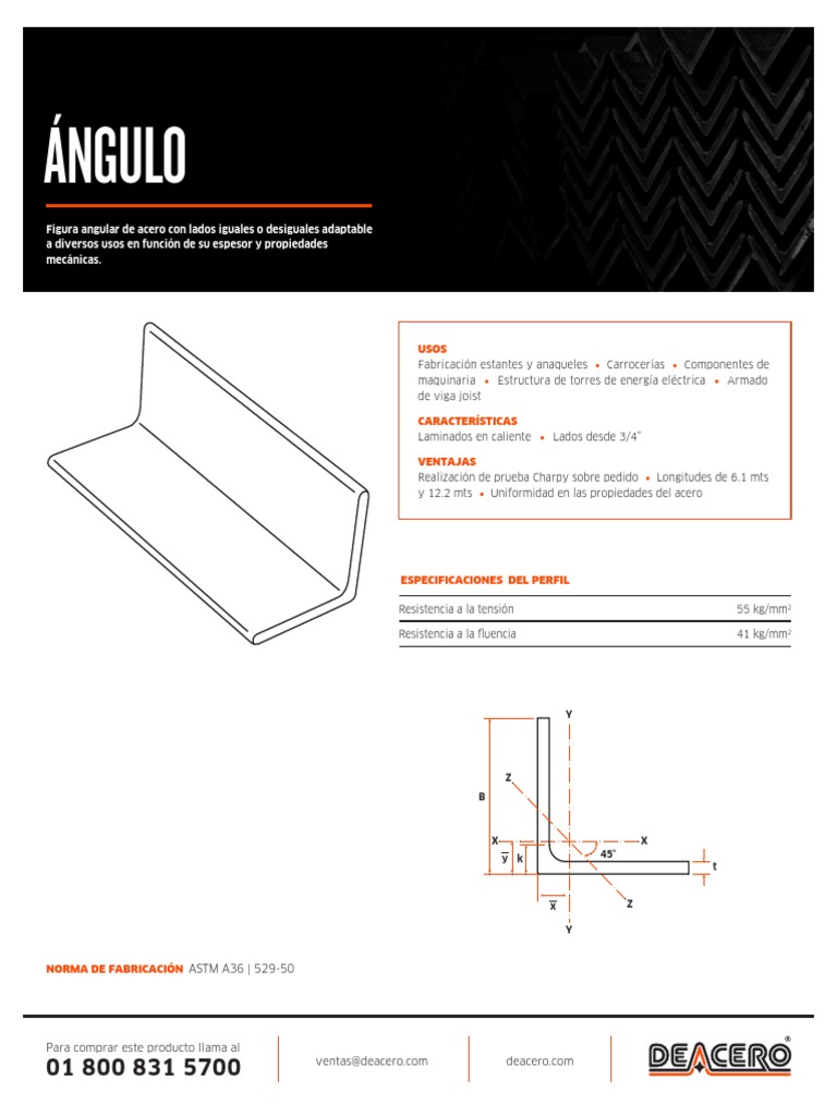 Angulos Estructurales Deacero Ficha Tecnica | PDF | Materiales | Acero