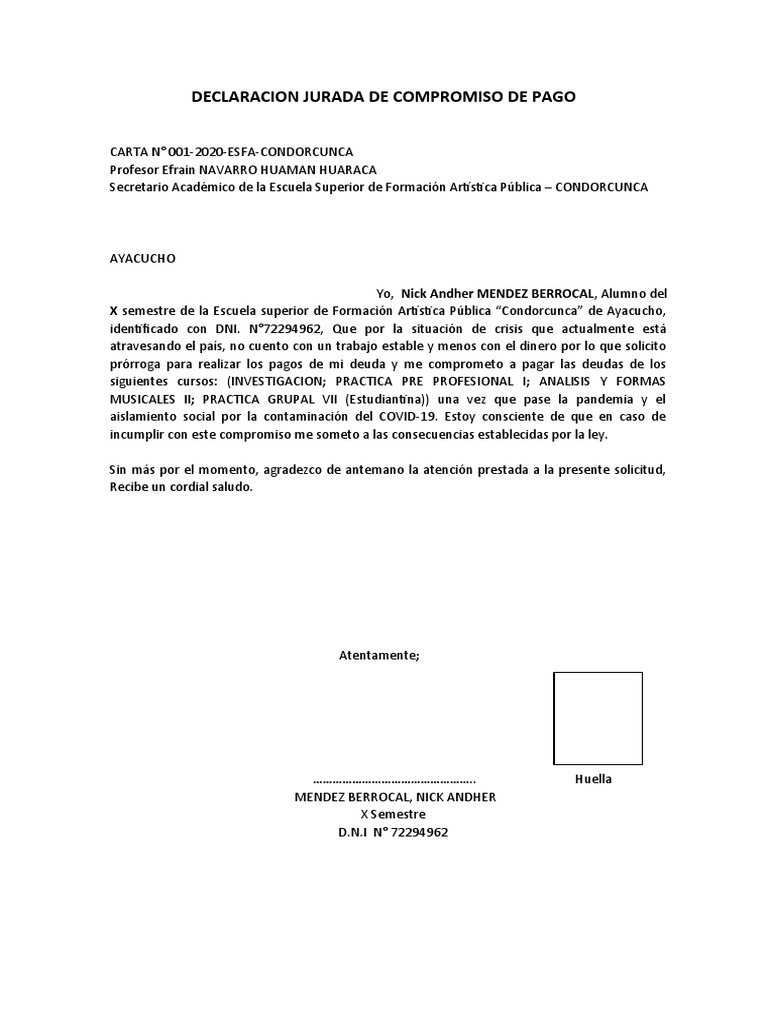 Declaracion Jurada de Compromiso de Pago | PDF