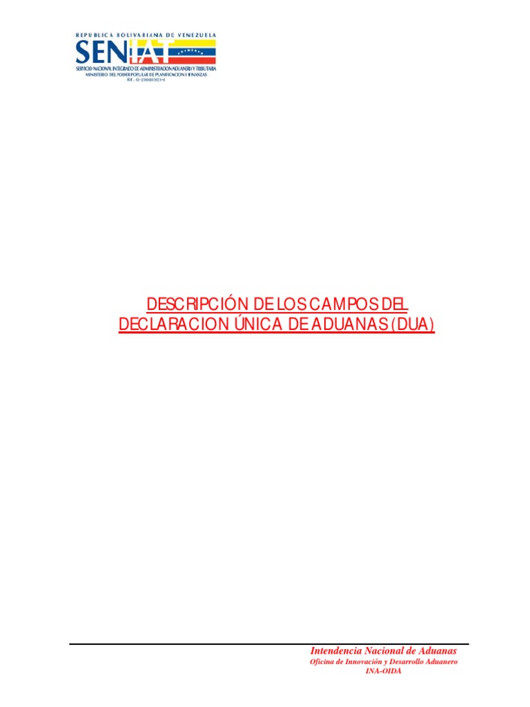 Campos de la DUA en Aduanas Venezuela | PDF | aduana | Arancel