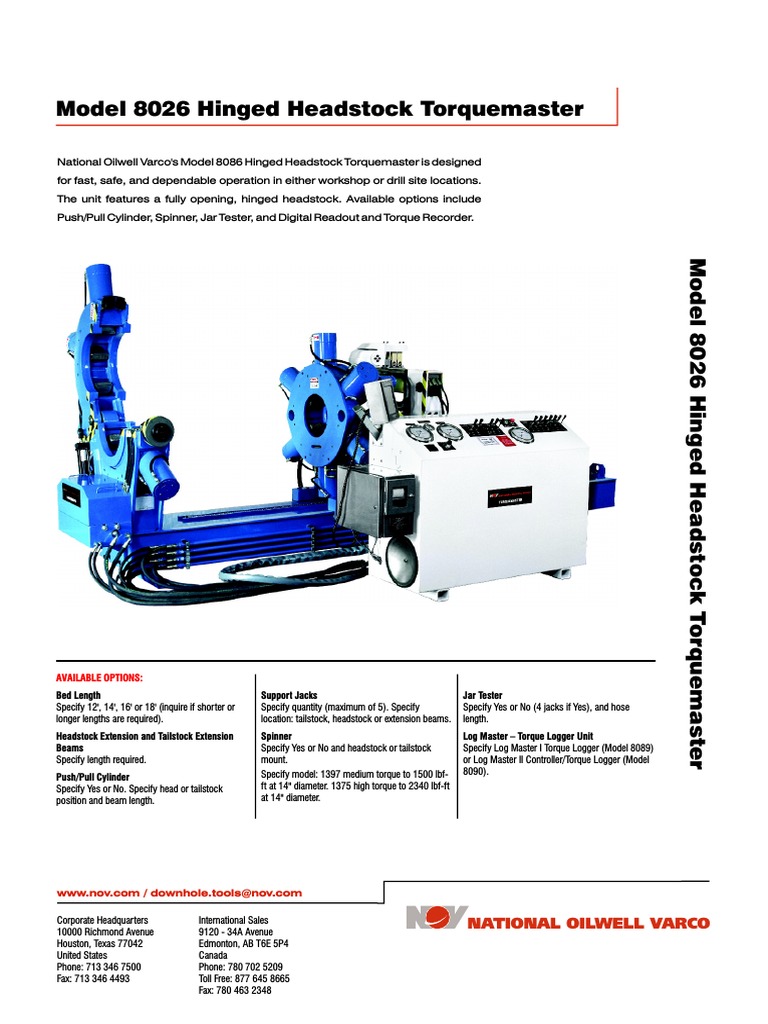 Model 8026 Hinged Headstock Torquemaster: National Oilwell Varco | PDF ...