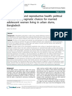 Human Rights and Reproductive Health: Political Realities and Pragmatic Choices For Married Adolescent Women Living in Urban Slums, Bangladesh