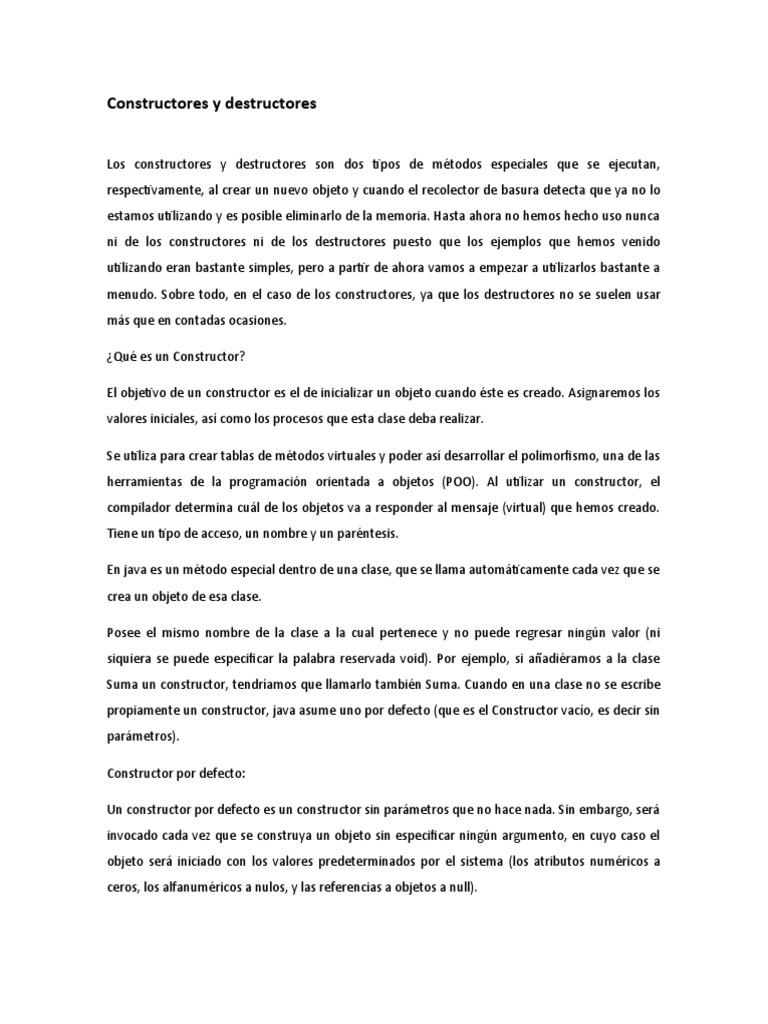 Constructores y destructores en POO | PDF | Constructor (Programación ...
