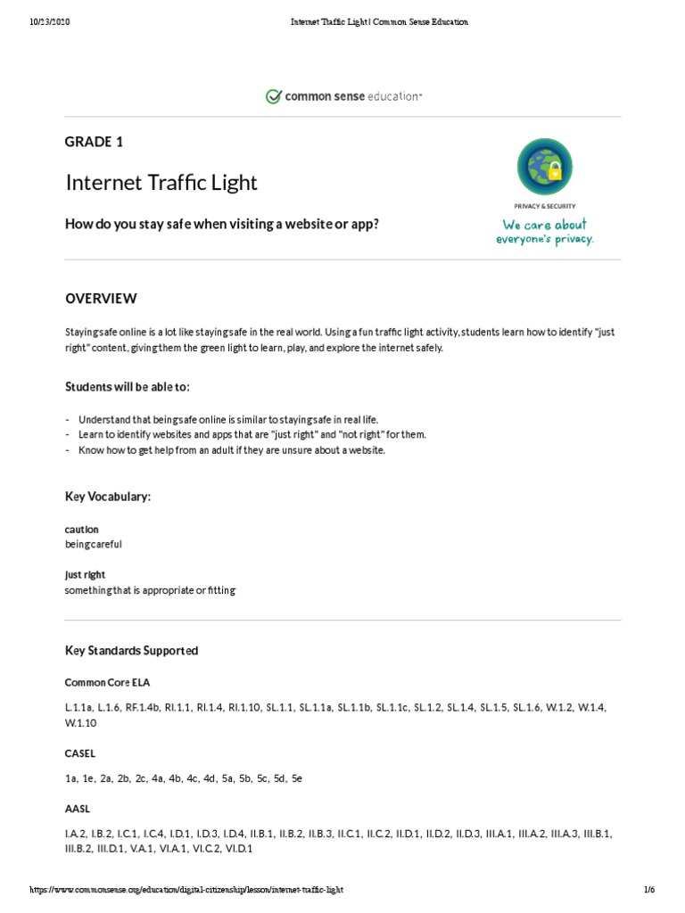 Digital Citizenship Lesson Plan PDF Traffic Light