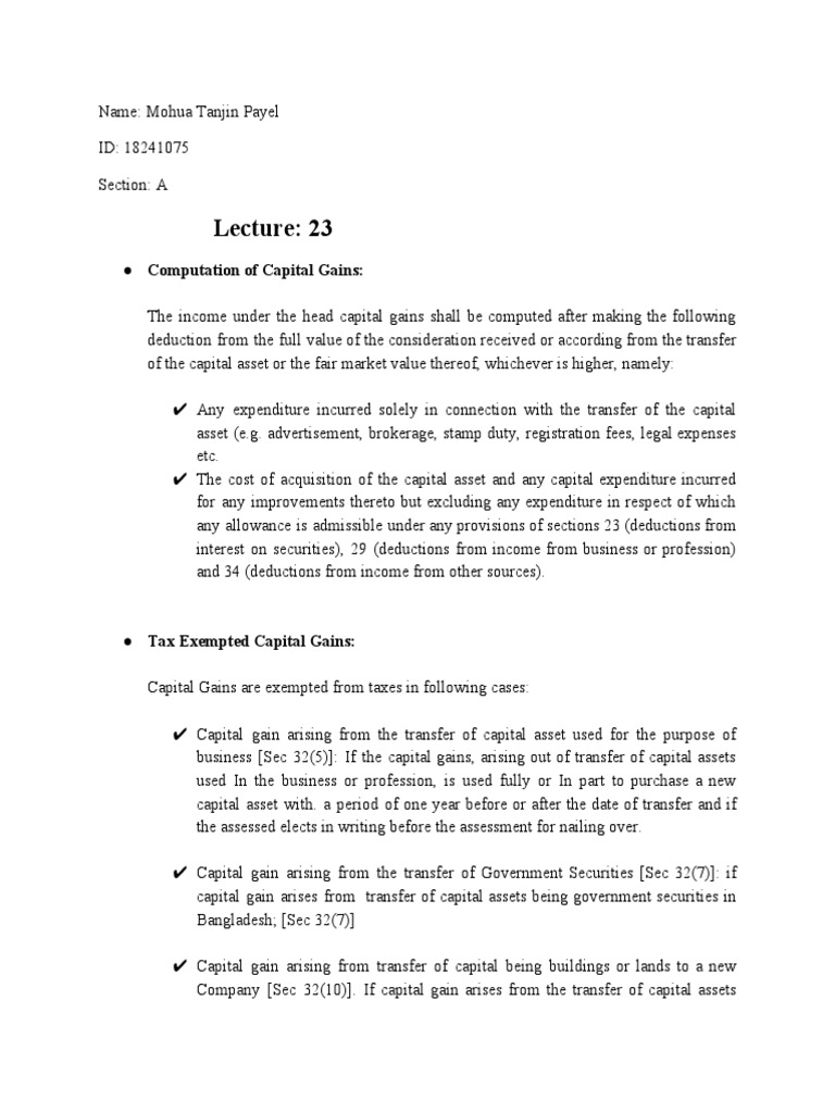 Tax Exempted Capital Gains PDF Securities (Finance) Expense