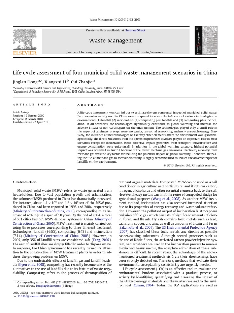 Lca of 4 Cities in China | PDF | Life Cycle Assessment | Municipal ...