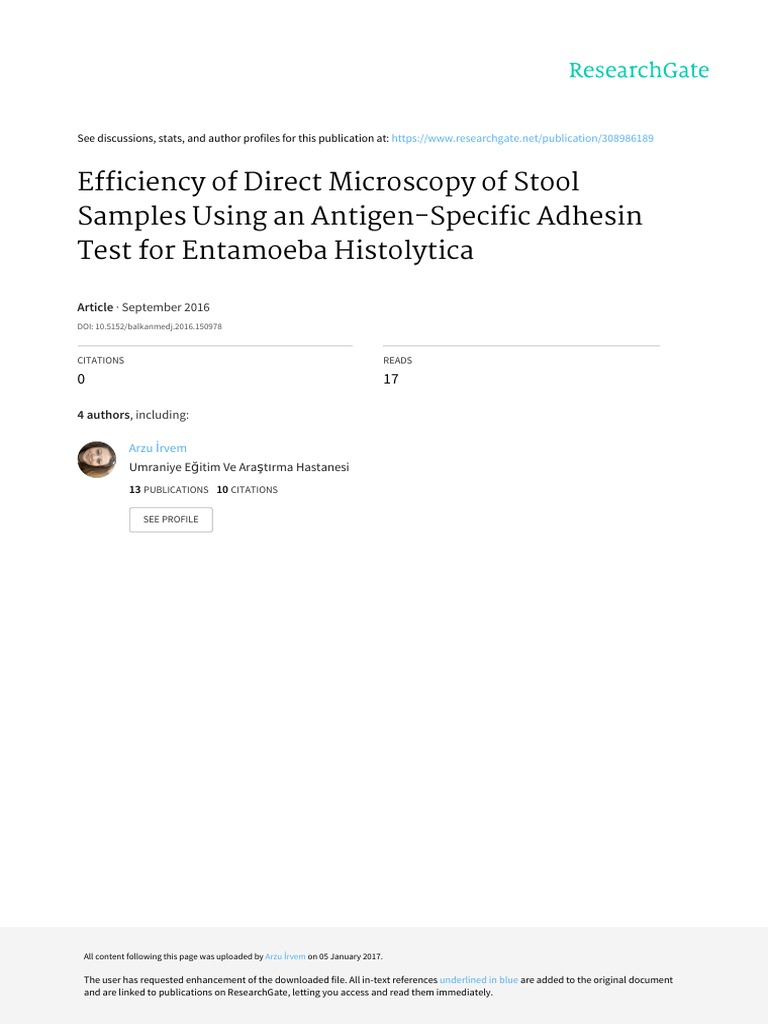Efficiency of Direct Microscopy of Stool Samples Using An Antigen