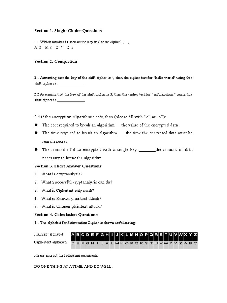 Caesar Cipher and Shift Cipher Quiz | PDF