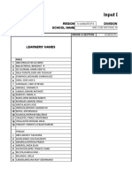 Input Data Sheet For E-Class Record: Region Division School Name