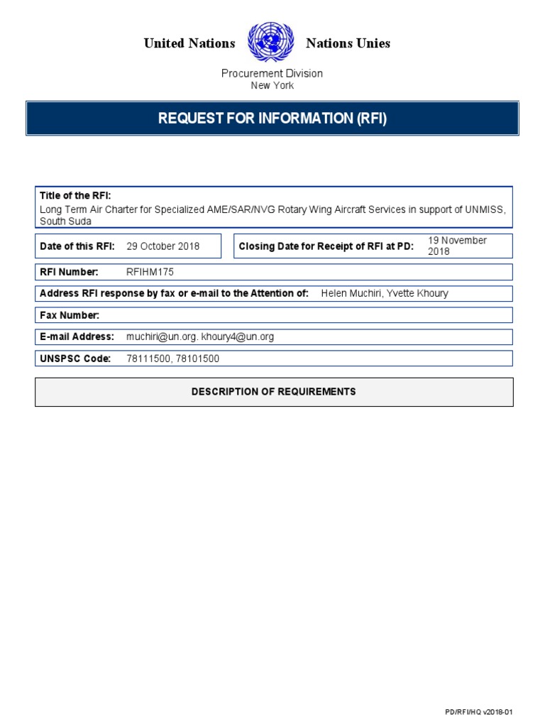 Un Helicopters - Request For Information (Rfi) | PDF | Request For ...